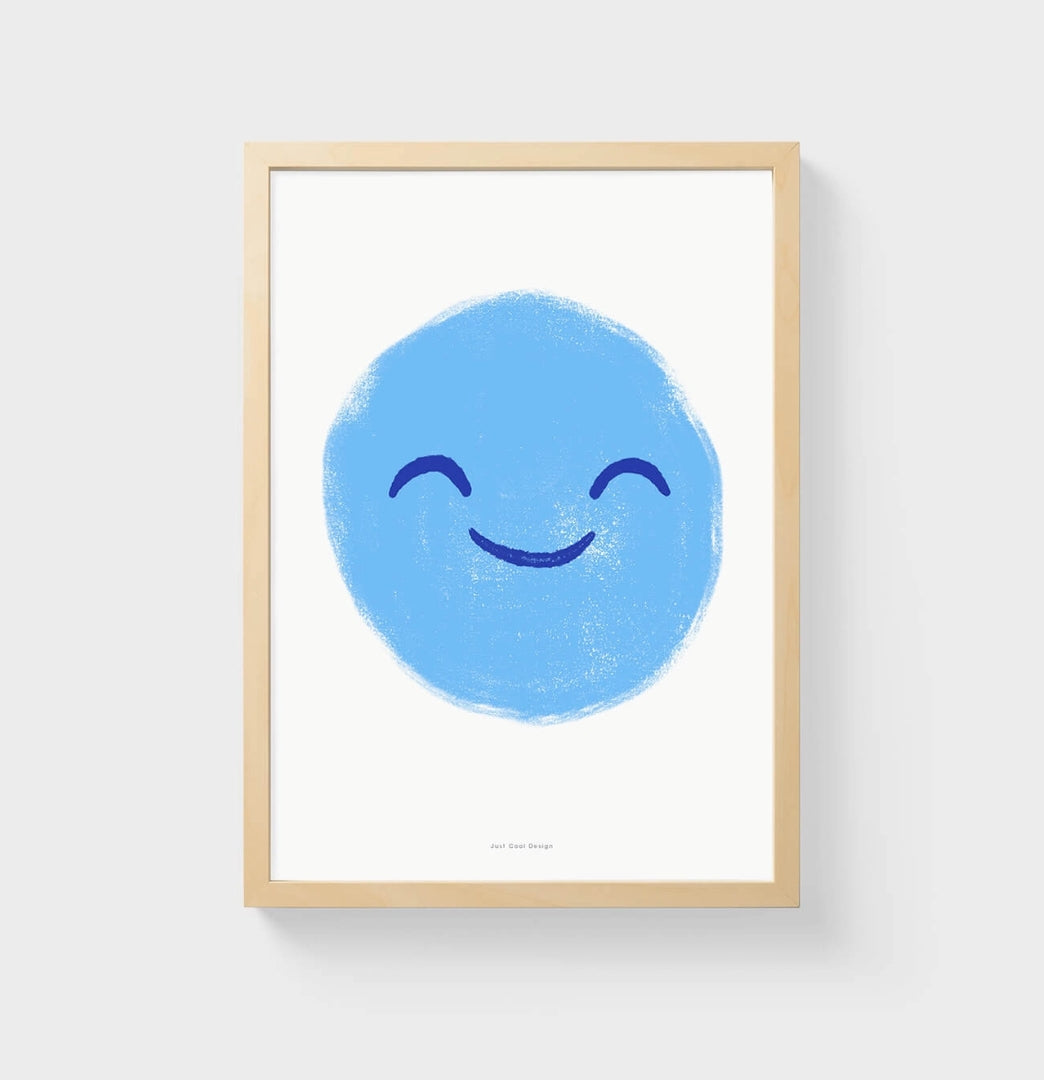 Blue Happy Face - A4 Wall Art Print