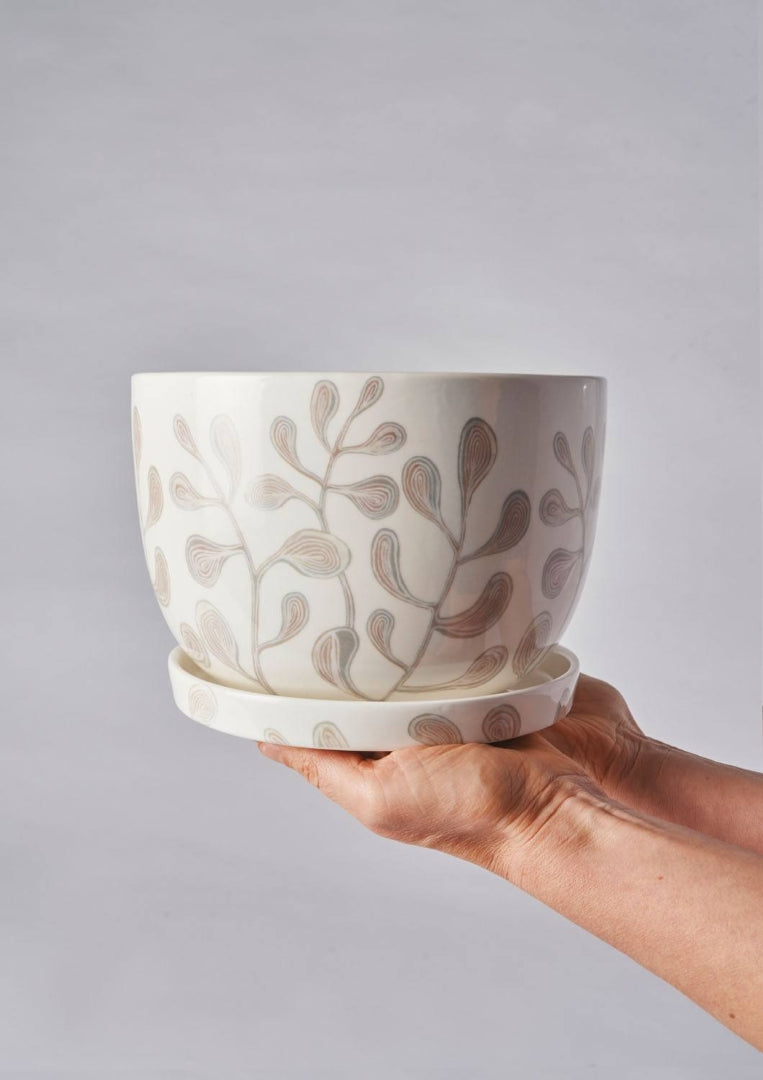 Decorative Plant Pot - Blush Leaves