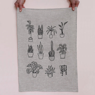 Pot Plants Tea Towel - Natural Linen