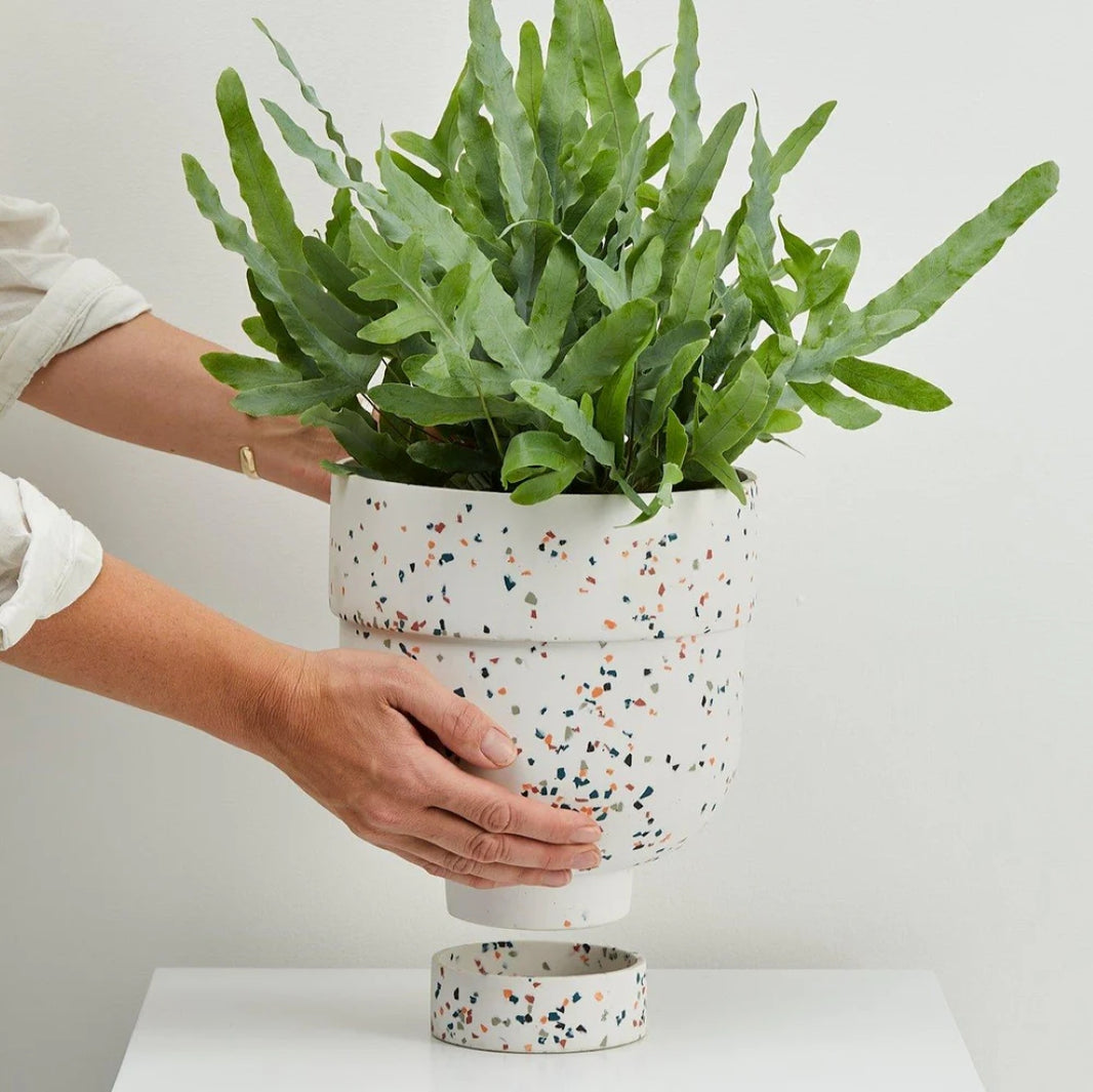 Funnel Planter White Terrazzo