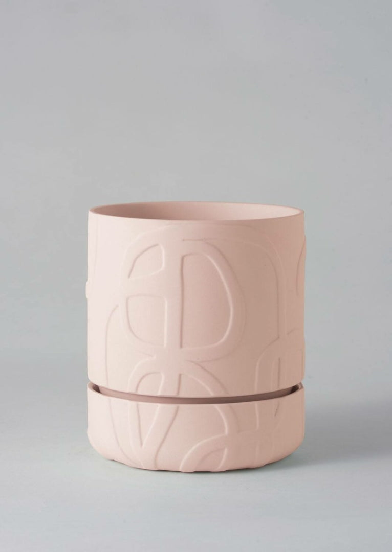 Abstract Relief Plant Pot Thick Line Soft Pink