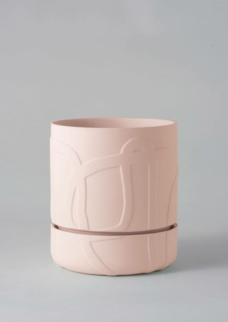Abstract Relief Plant Pot Thick Line Soft Pink
