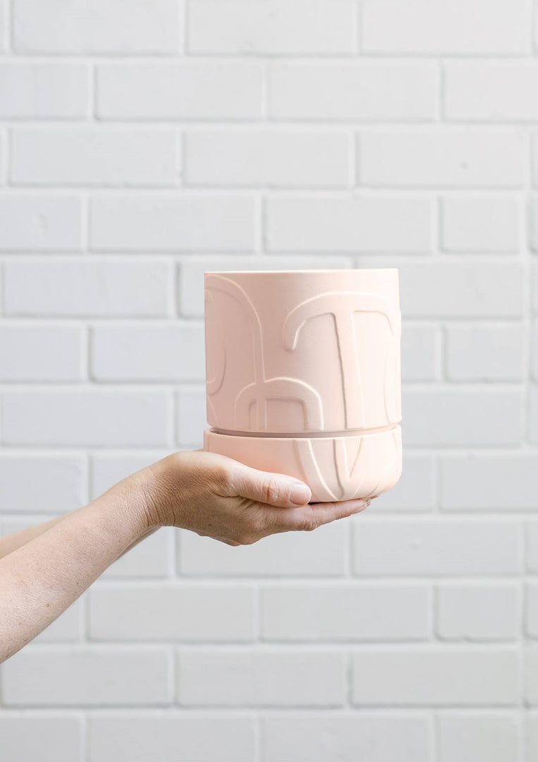 Abstract Relief Plant Pot Thick Line Soft Pink