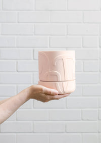 Abstract Relief Plant Pot Thick Line Soft Pink