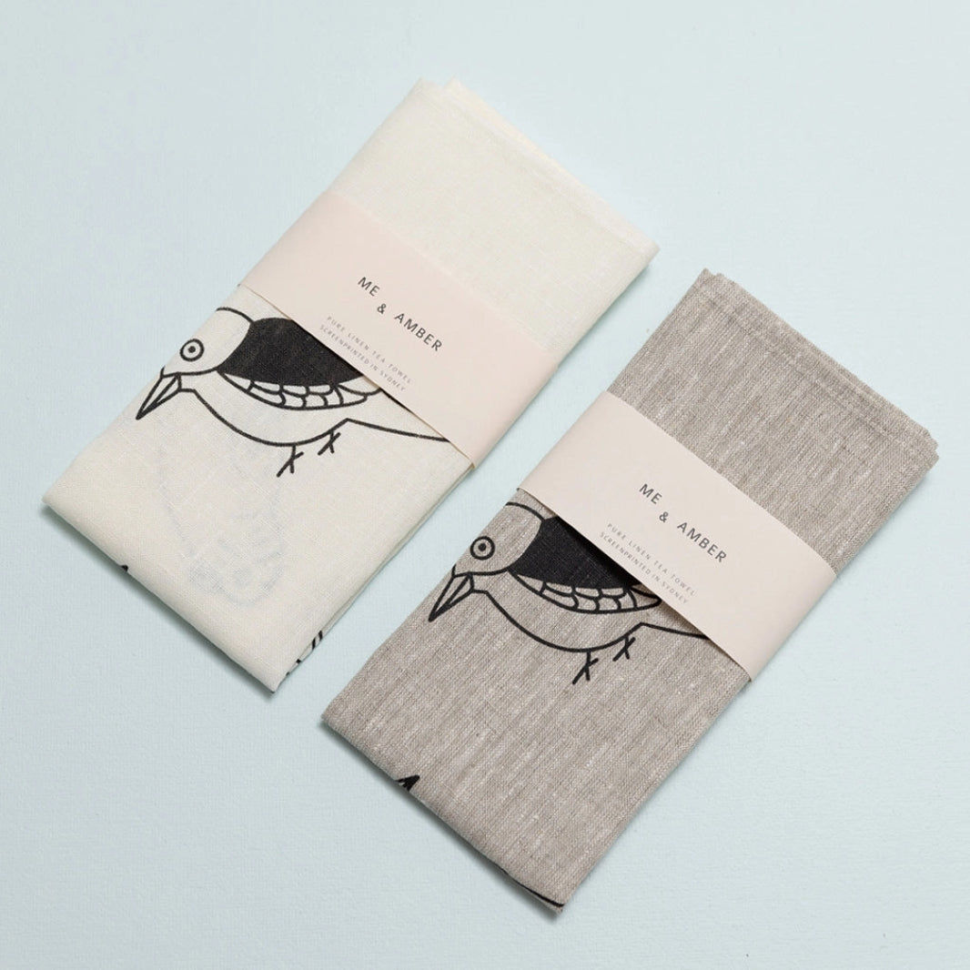 Birds Tea Towel Natural Linen