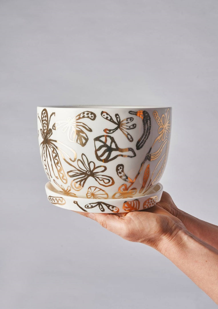 Decorative Plant Pot - Gold Garden