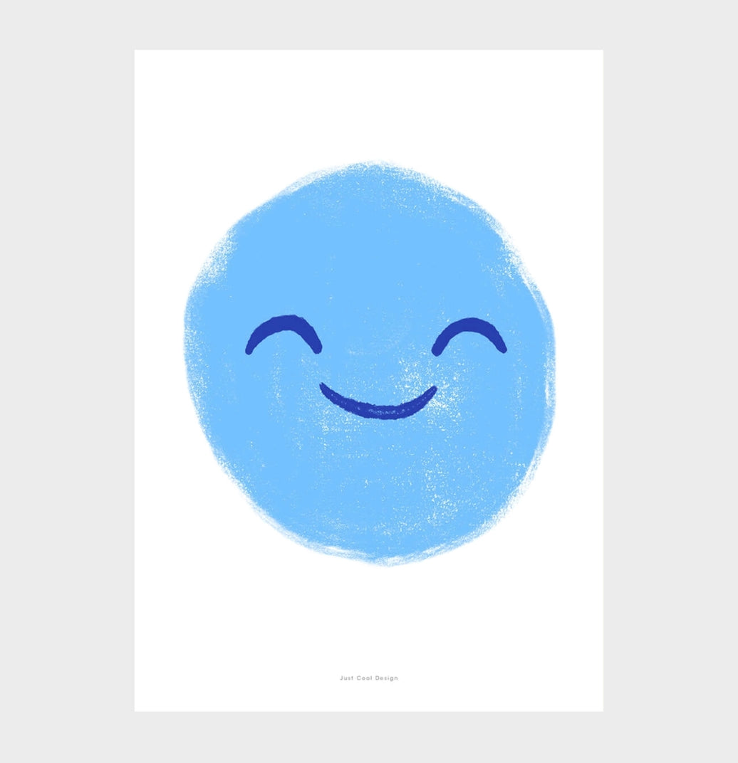 Blue Happy Face - A4 Wall Art Print