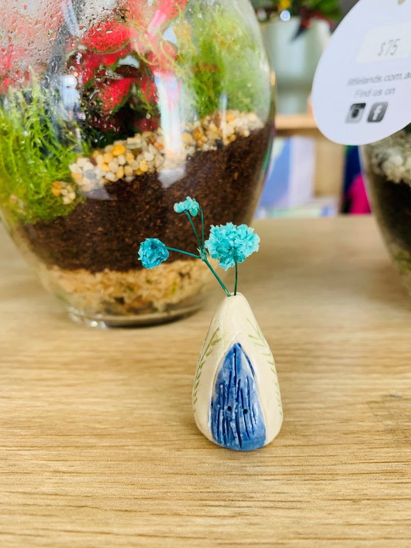 Mini Ceramic Fairy House - Blue