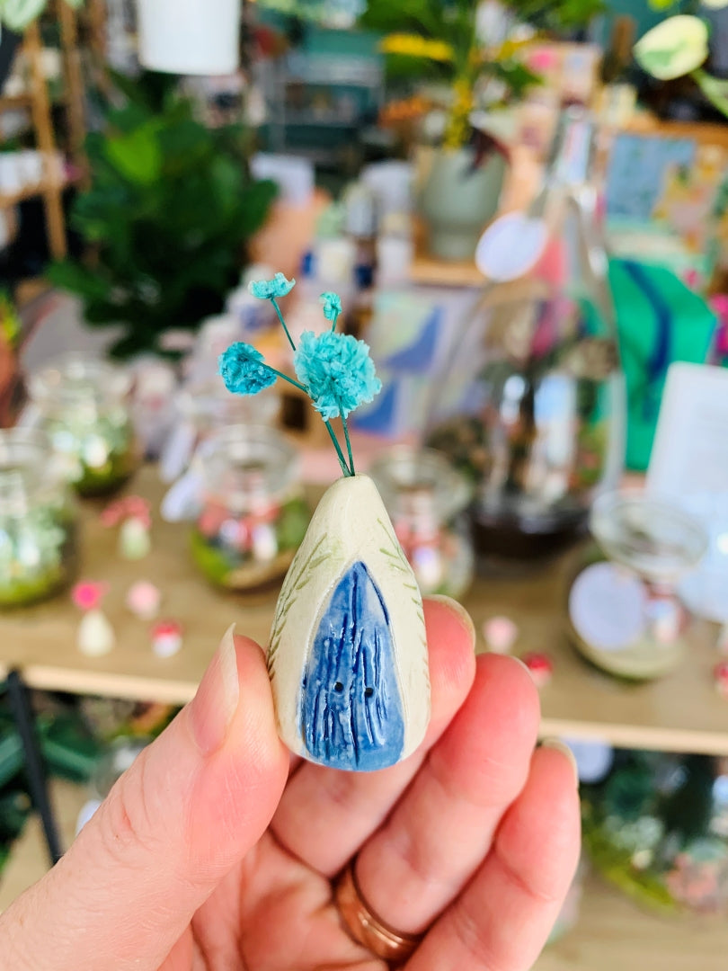 Mini Ceramic Fairy House - Blue