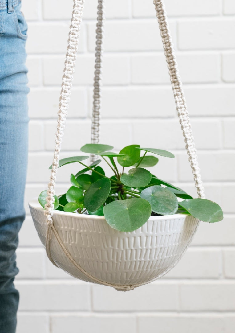 Macrame Hanging Planter Large White